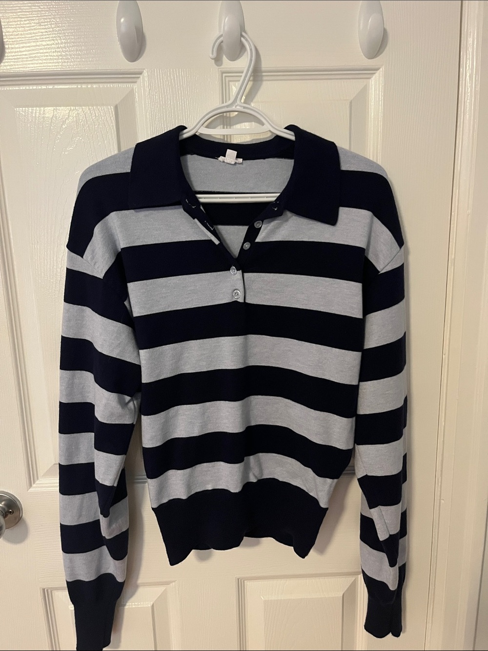 Garage Navy and Light Gray Striped Polo Sweater